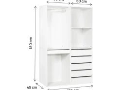 Kit dressing modulable avec penderie, porte-pantalons, 5 tiroirs et 2 étagères "Opéra" - 2 éléments - Blanc