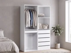 Kit dressing modulable avec penderie, porte-pantalons, 5 tiroirs et 2 étagères