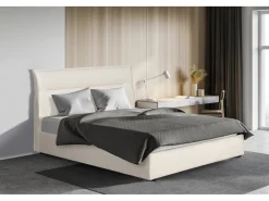 Lit avec coffre de rangement en velours "Isola" - 160 x 200 cm - Beige