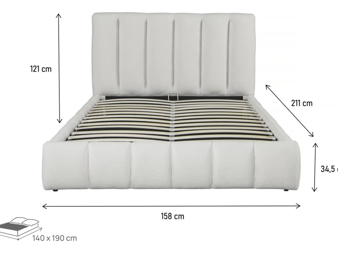 Lit bouclette avec coffre "Annie" - 140 x 190 cm - Blanc