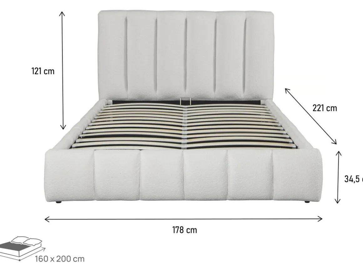 Lit bouclette avec coffre "Annie" - 160 x 200 cm - Blanc