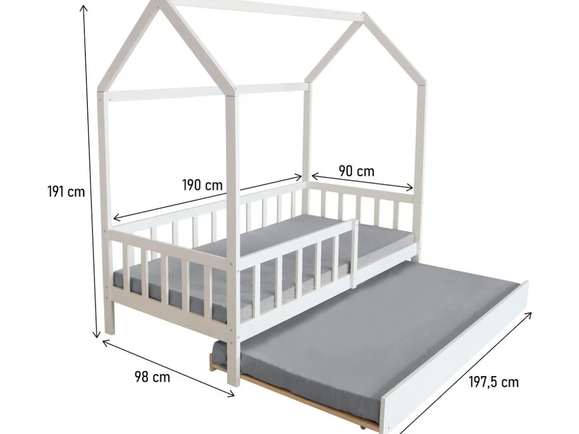 Lit cabane enfant avec tiroir "Paloma" - 90 x 190 cm - Blanc