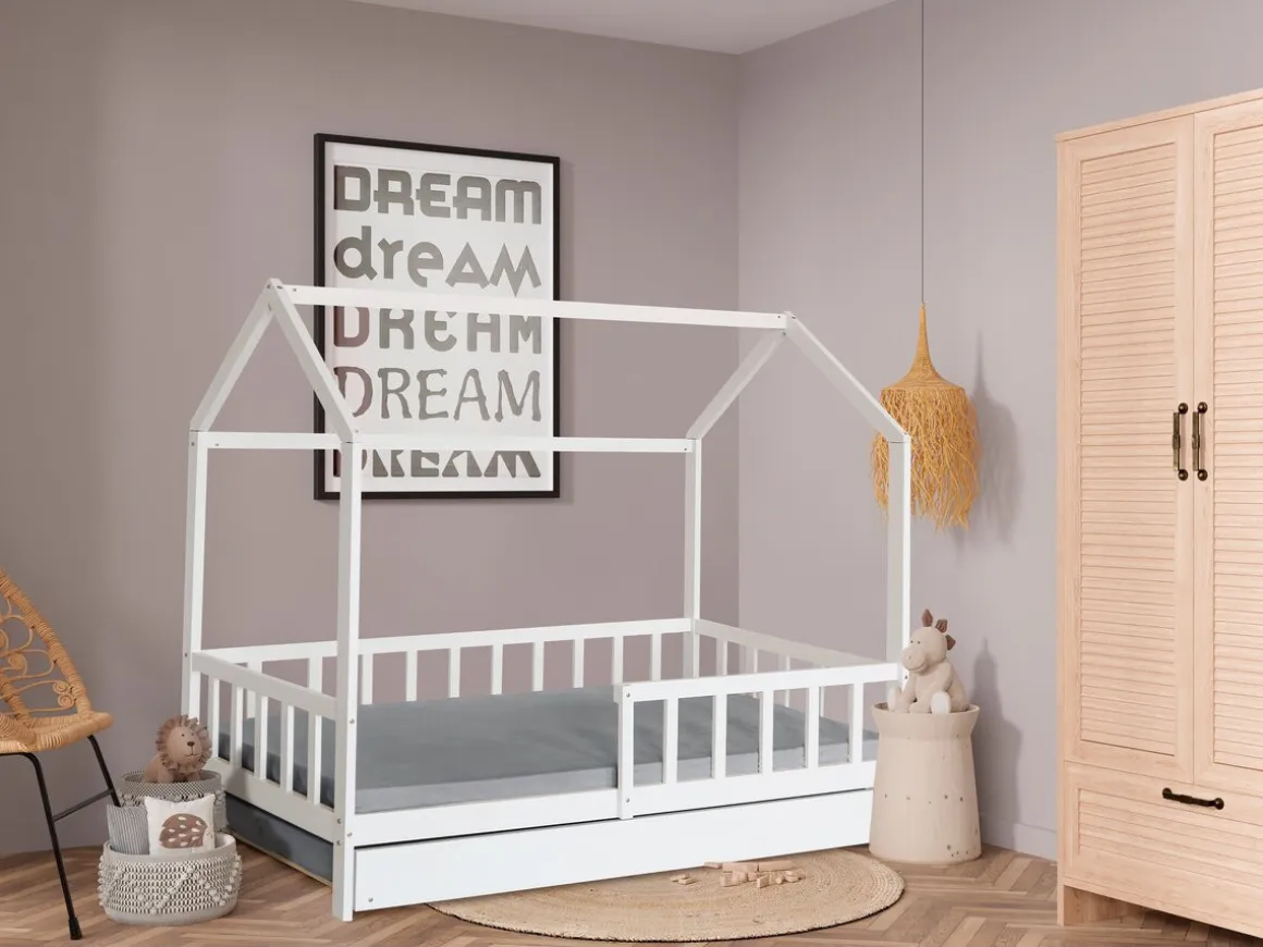Lit cabane enfant avec tiroir "Paloma" - 90 x 190 cm - Blanc