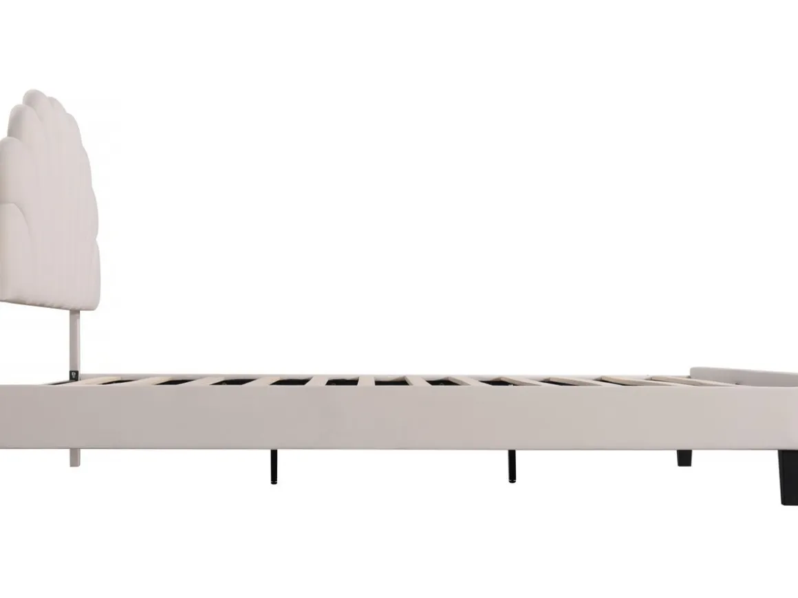 Lit coquillage en velours "Manon" - Beige - 160 x 200 cm