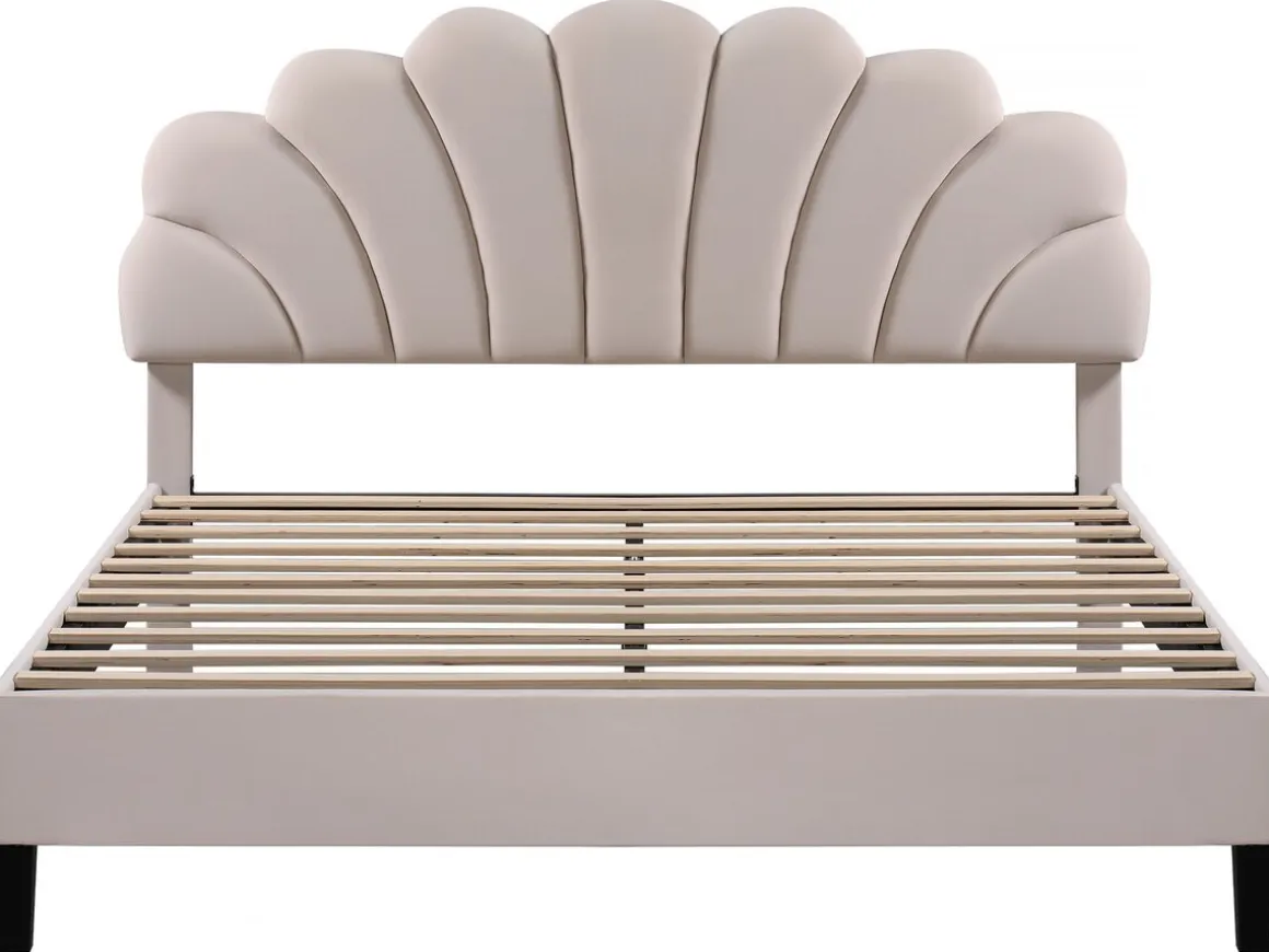 Lit coquillage en velours "Manon" - Beige - 160 x 200 cm