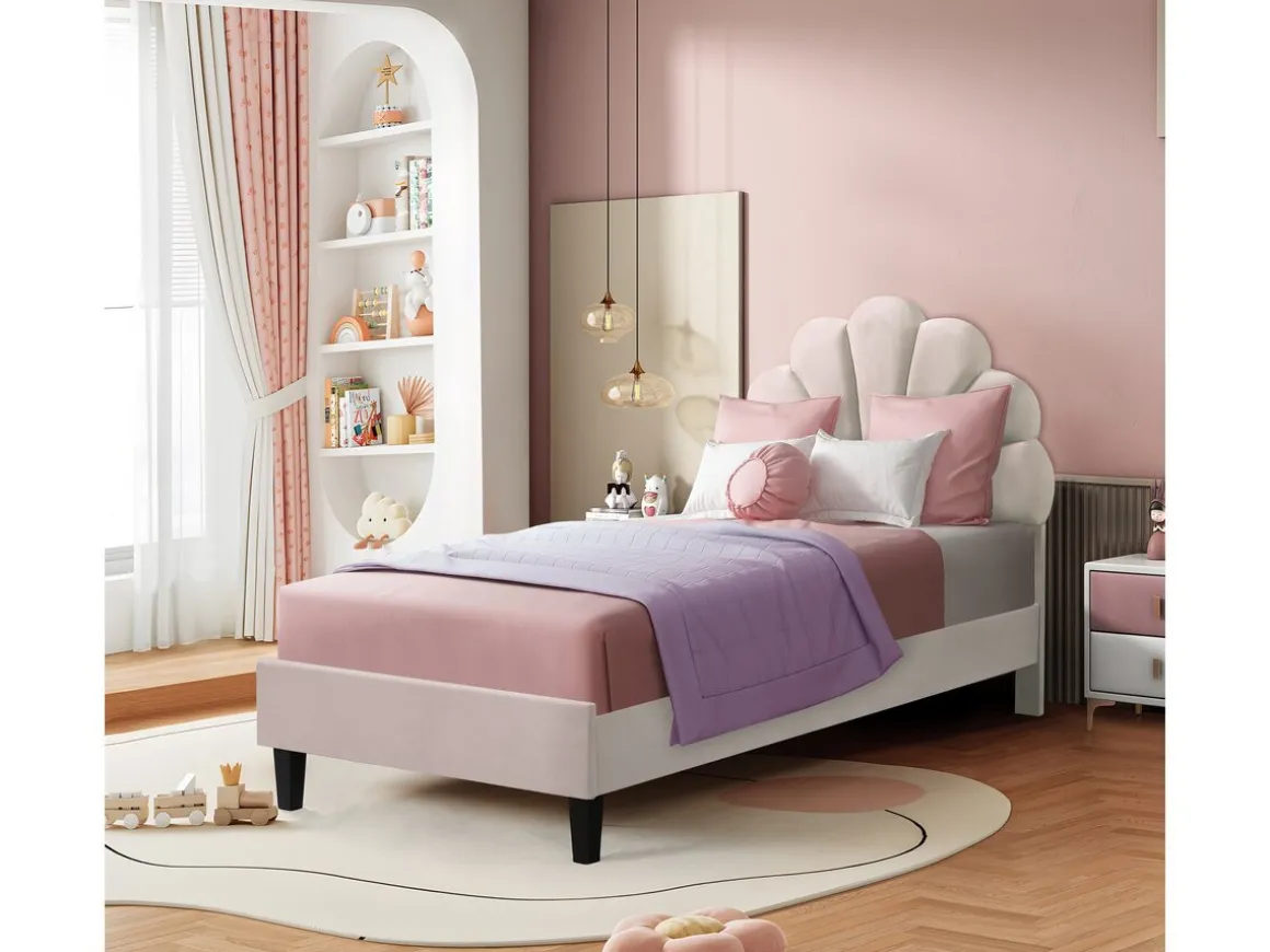 Lit coquillage en velours "Manon" - 90 x 190 cm - Beige