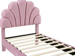 Lit coquillage en velours "Manon" - 90 x 190 cm - Rose