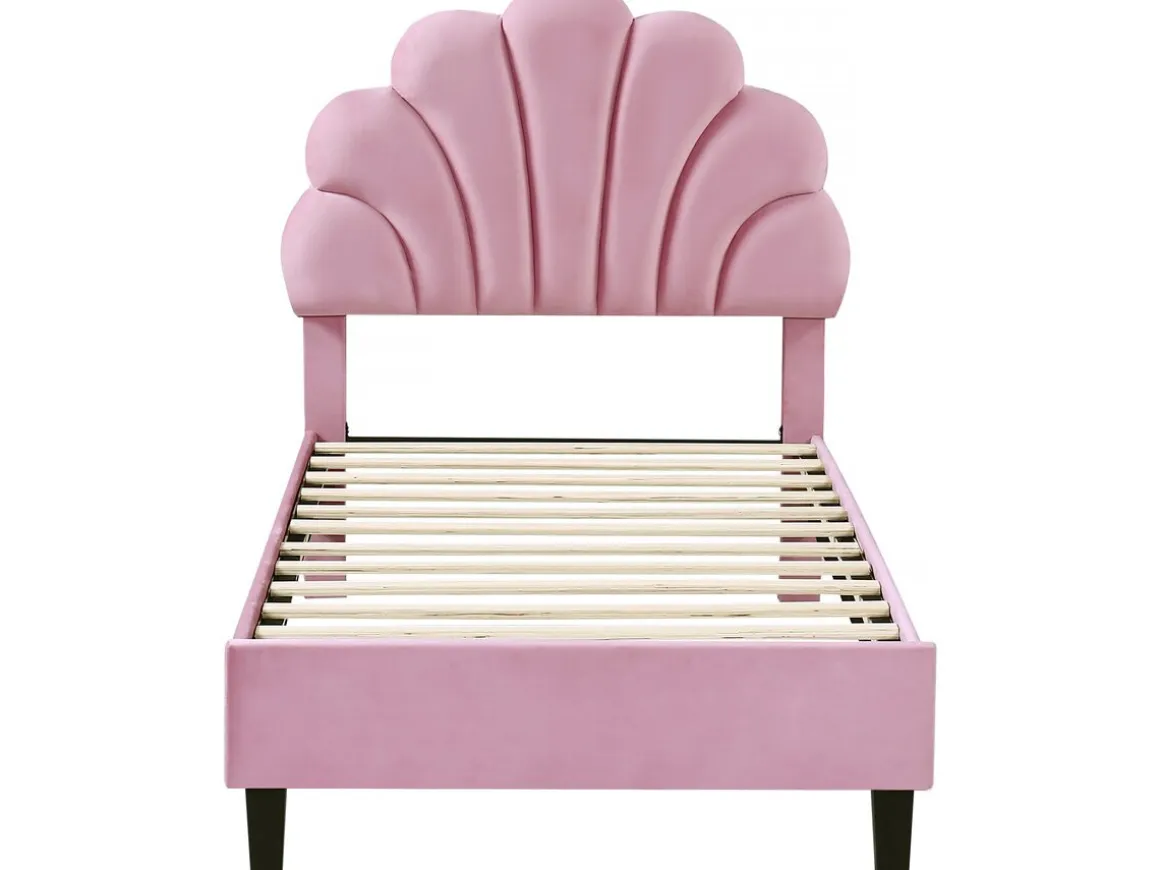 Lit coquillage en velours "Manon" - 90 x 190 cm - Rose