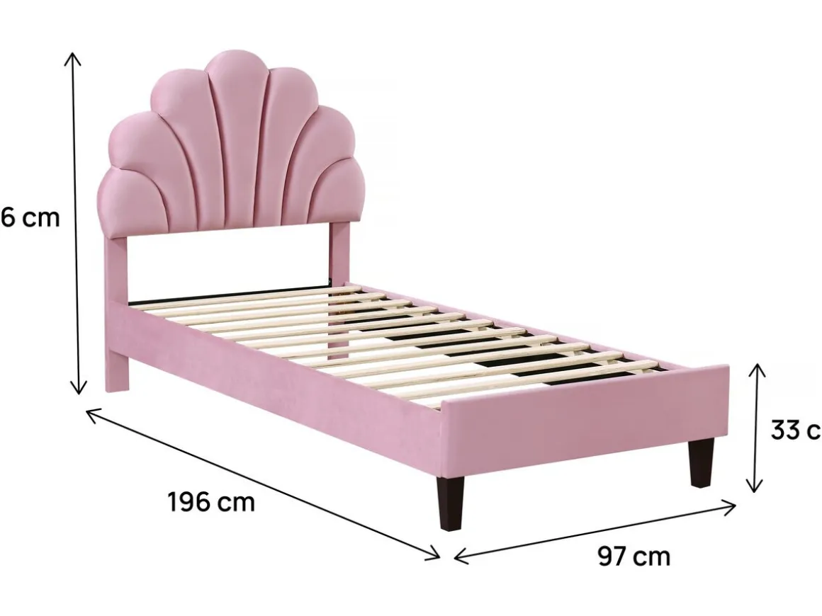 Lit coquillage en velours "Manon" - 90 x 190 cm - Rose