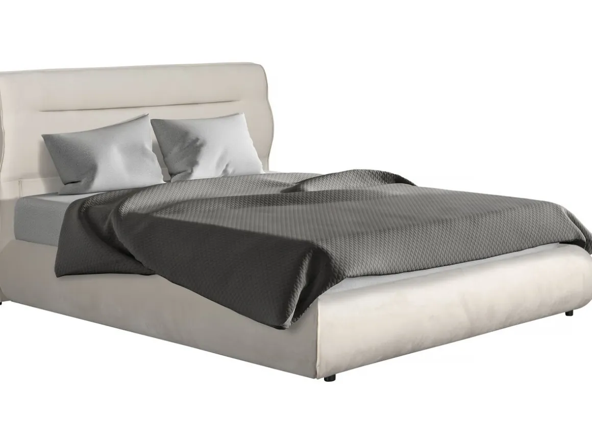 Lit double avec coffre en velours "Chamonix" - 160 x 200 cm - Beige