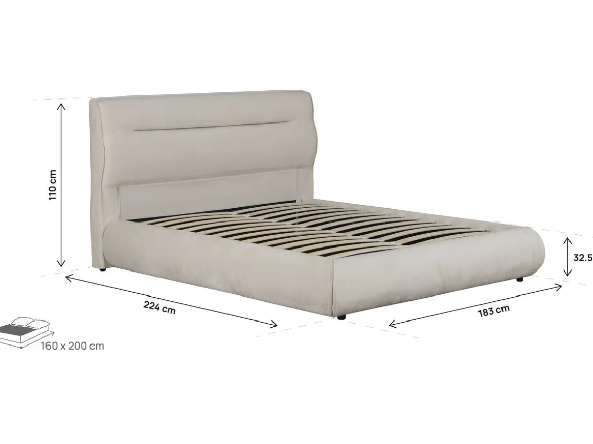 Lit double avec coffre en velours "Chamonix" - 160 x 200 cm - Beige