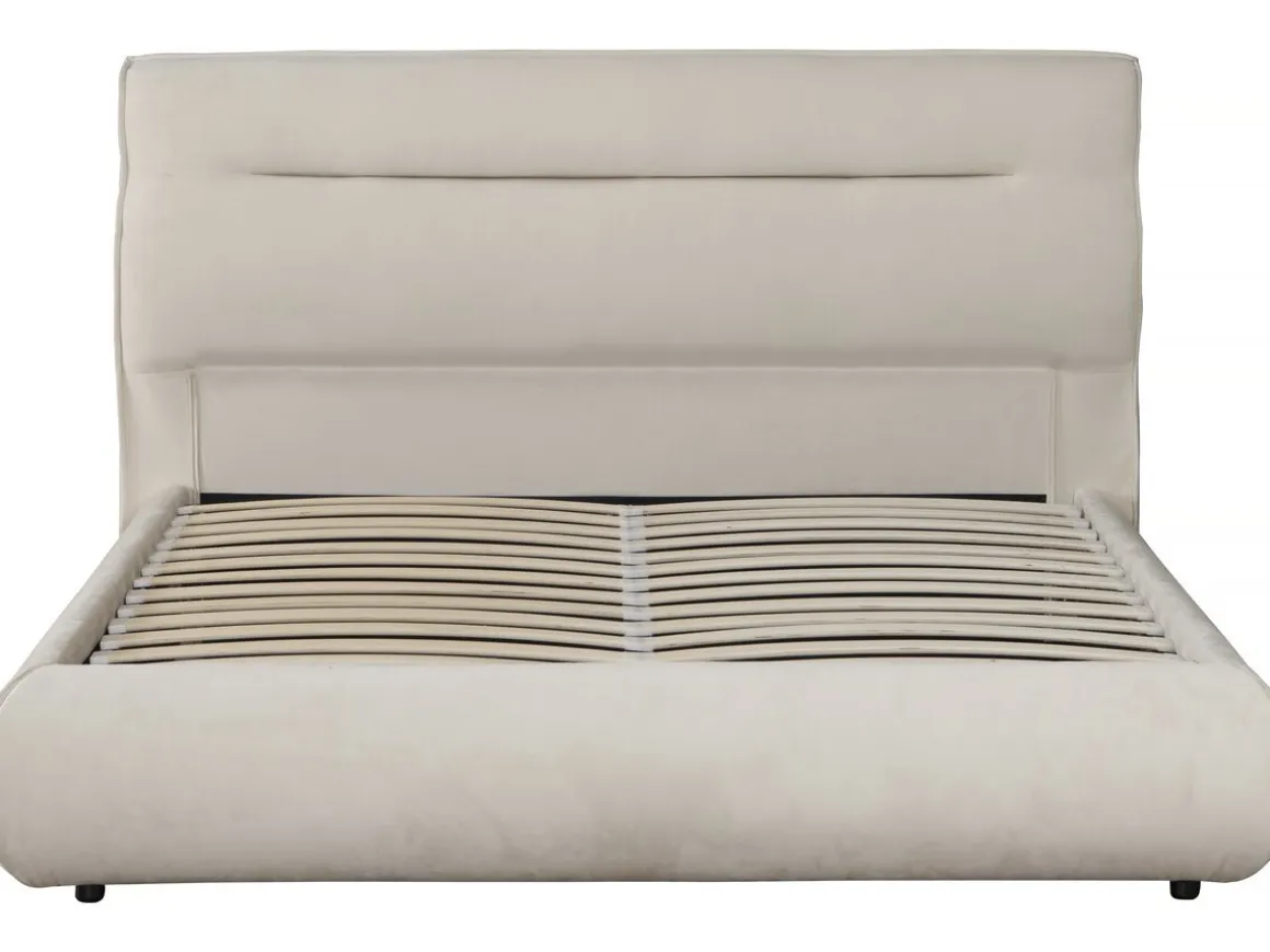 Lit double avec coffre en velours "Chamonix" - 160 x 200 cm - Beige