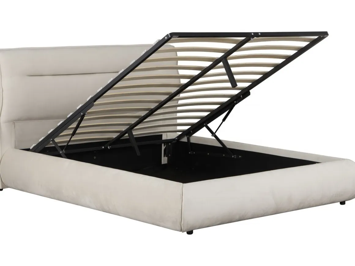 Lit double avec coffre en velours "Chamonix" - 140 x 190 cm - Beige