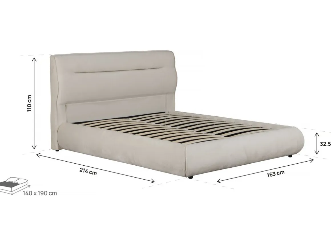 Lit double avec coffre en velours "Chamonix" - 140 x 190 cm - Beige