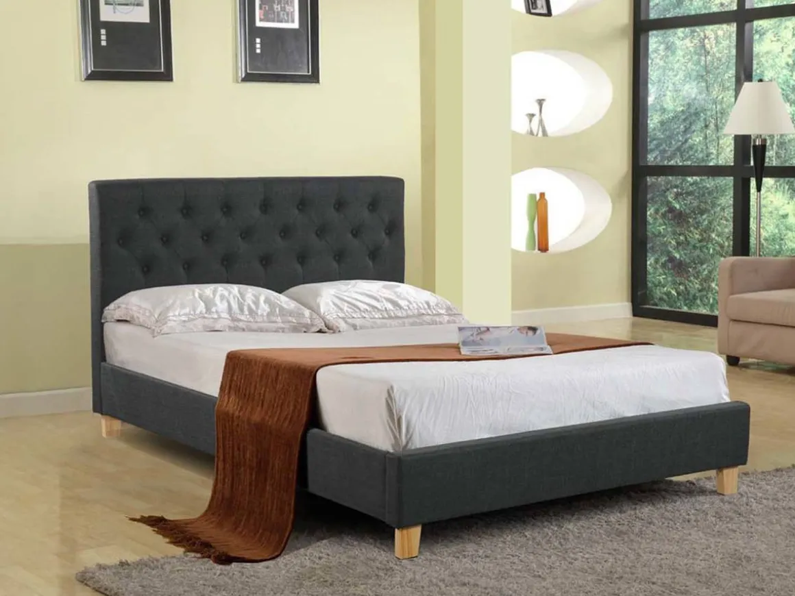 Lit double "Emmy" - 140 x 190 cm - Gris