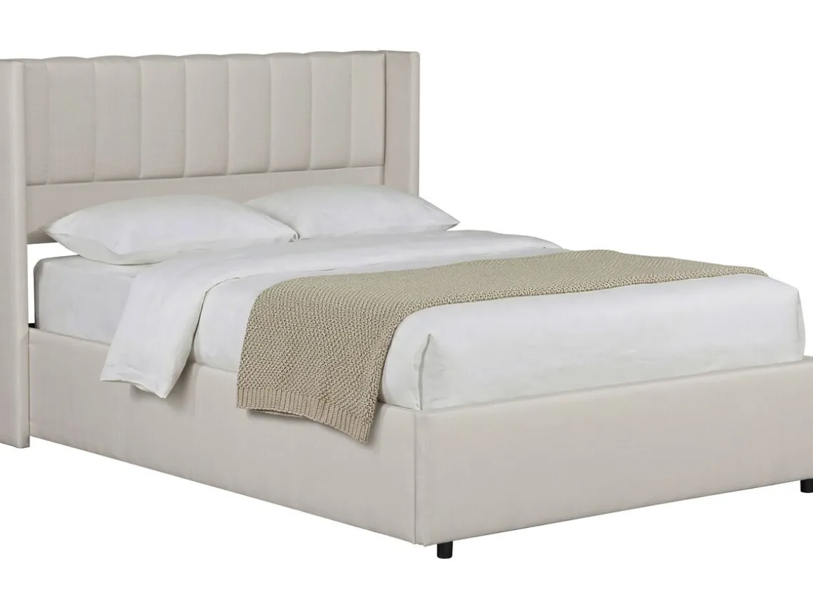 Lit double en lin avec coffre "Saint-Moritz" - 160 x 200 cm - Beige