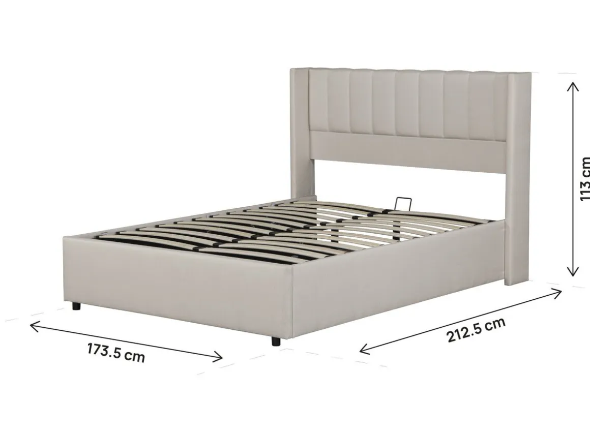 Lit double en lin avec coffre "Saint-Moritz" - 160 x 200 cm - Beige