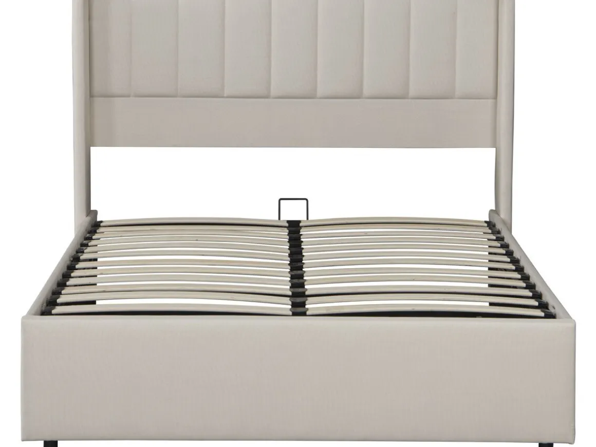 Lit double en lin avec coffre "Saint-Moritz" - 140 x 190 cm - Beige