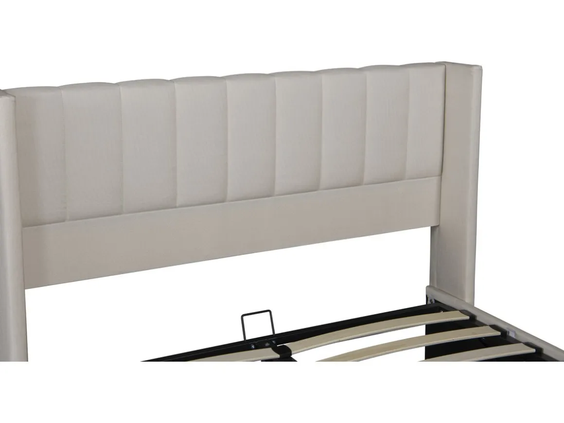 Lit double en lin avec coffre "Saint-Moritz" - 140 x 190 cm - Beige
