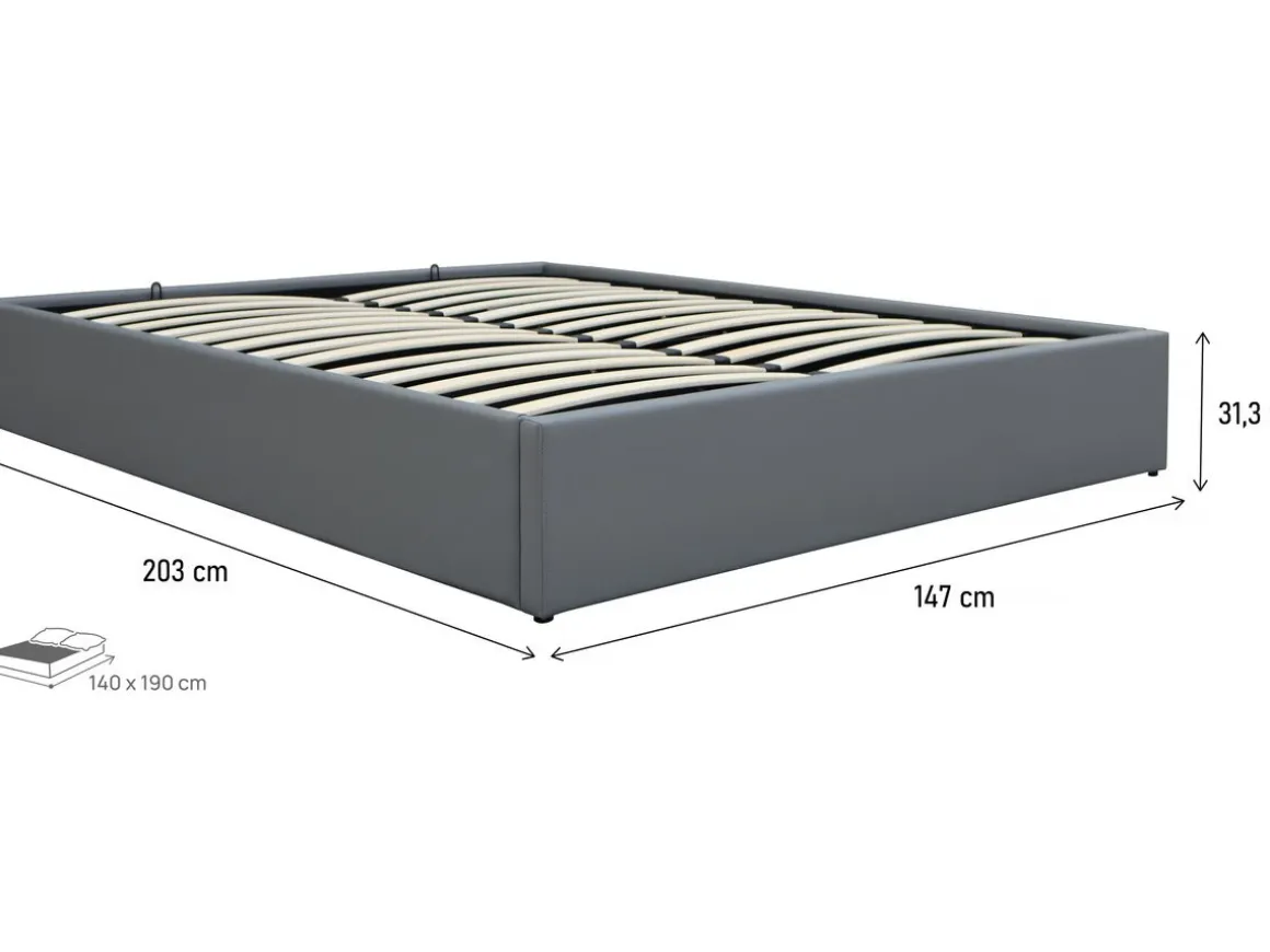 Lit double en PVC avec coffre "Ava" - 140 x 190 cm - Gris