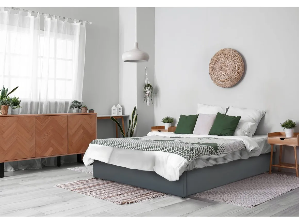 Lit double en PVC avec coffre "Ava" - 160 x 200 cm - Gris