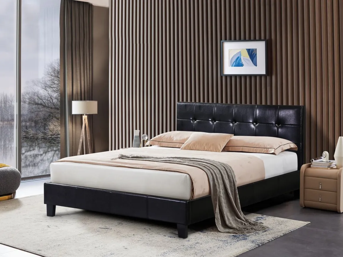 Lit double en pvc "Julia" - 140 x 190 cm - Noir