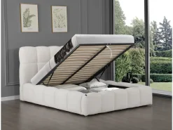 Lit double en tissu avec coffre "Davos" - 160 x 200 cm - Beige