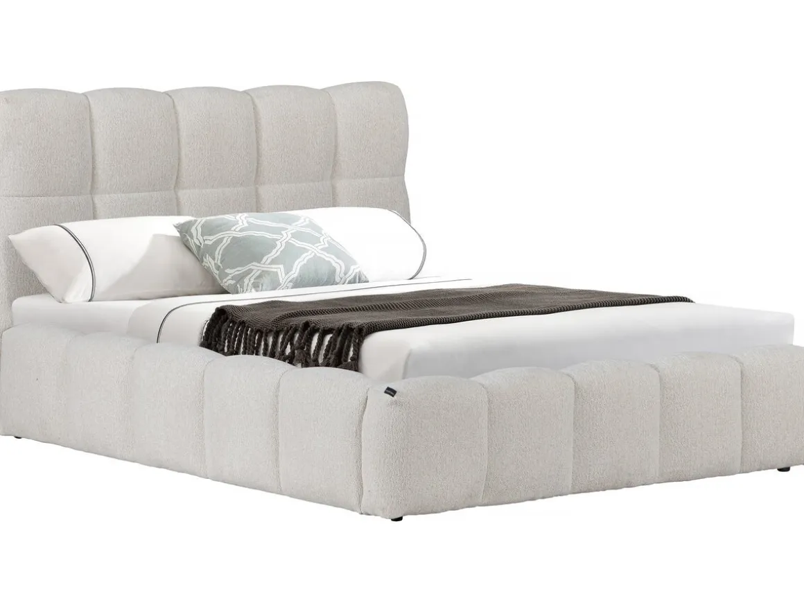 Lit double en tissu avec coffre "Davos" - 160 x 200 cm - Beige