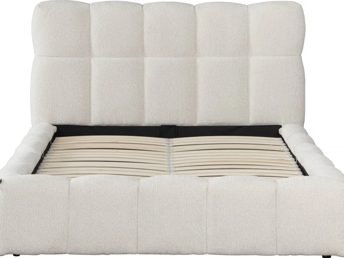 Lit double en tissu avec coffre "Davos" - 160 x 200 cm - Beige