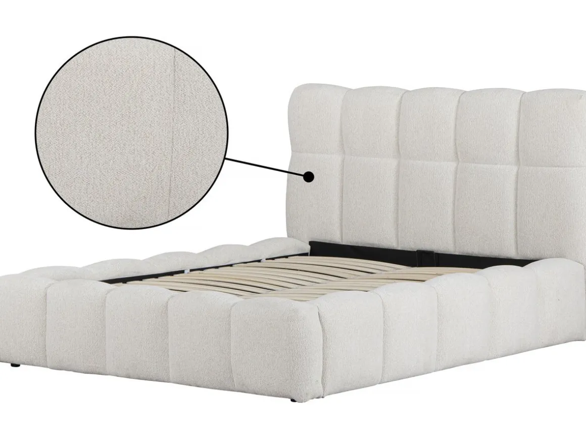 Lit double en tissu avec coffre "Davos" - 160 x 200 cm - Beige