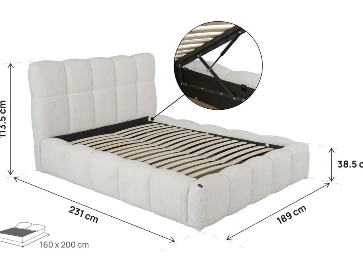 Lit double en tissu avec coffre "Davos" - 160 x 200 cm - Beige