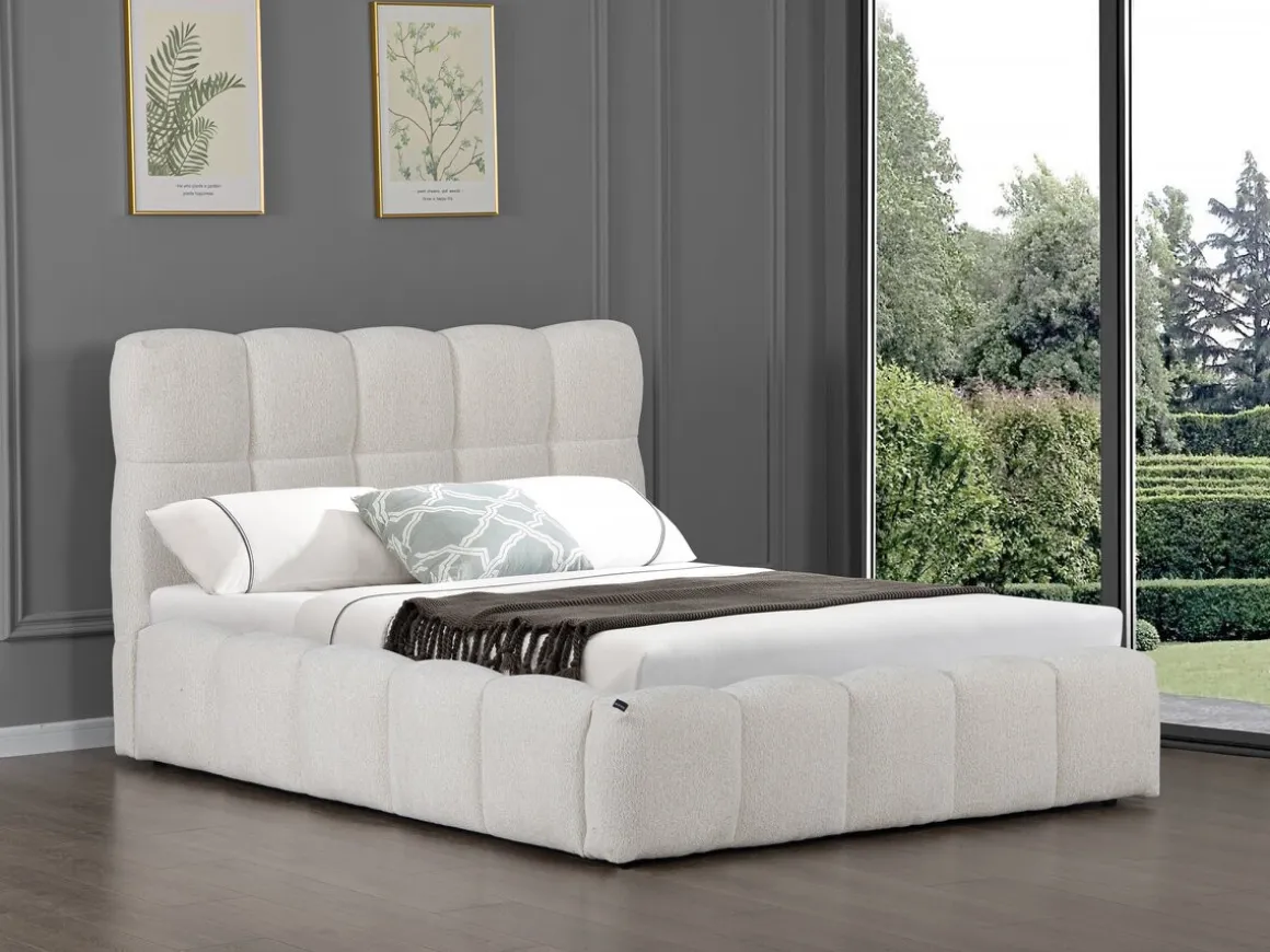 Lit double en tissu avec coffre "Davos" - 160 x 200 cm - Beige