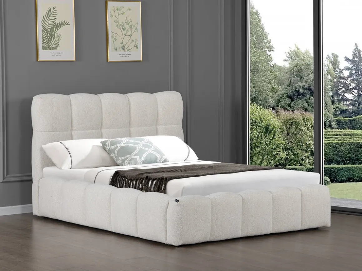 Lit double en tissu avec coffre "Davos" - 140 x 190 cm - Beige