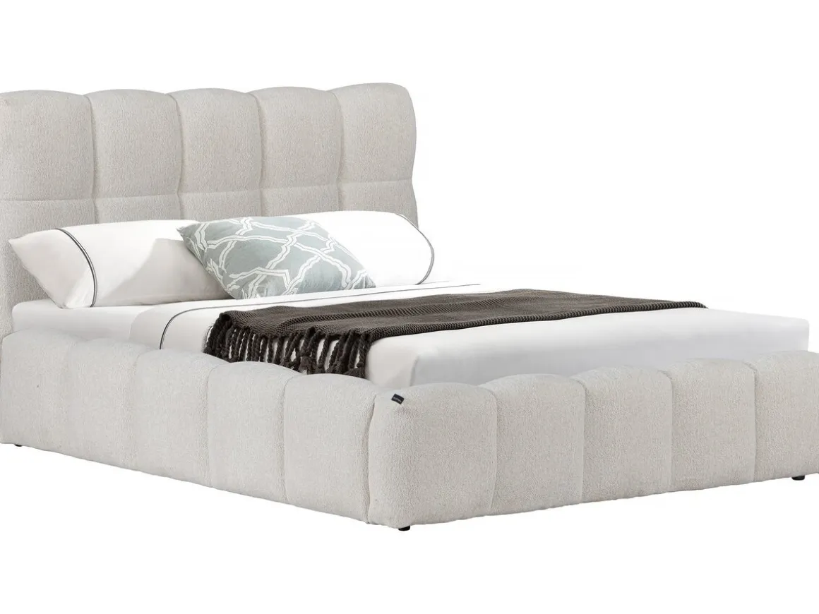 Lit double en tissu avec coffre "Davos" - 140 x 190 cm - Beige