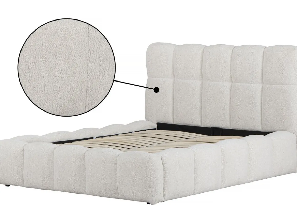 Lit double en tissu avec coffre "Davos" - 140 x 190 cm - Beige