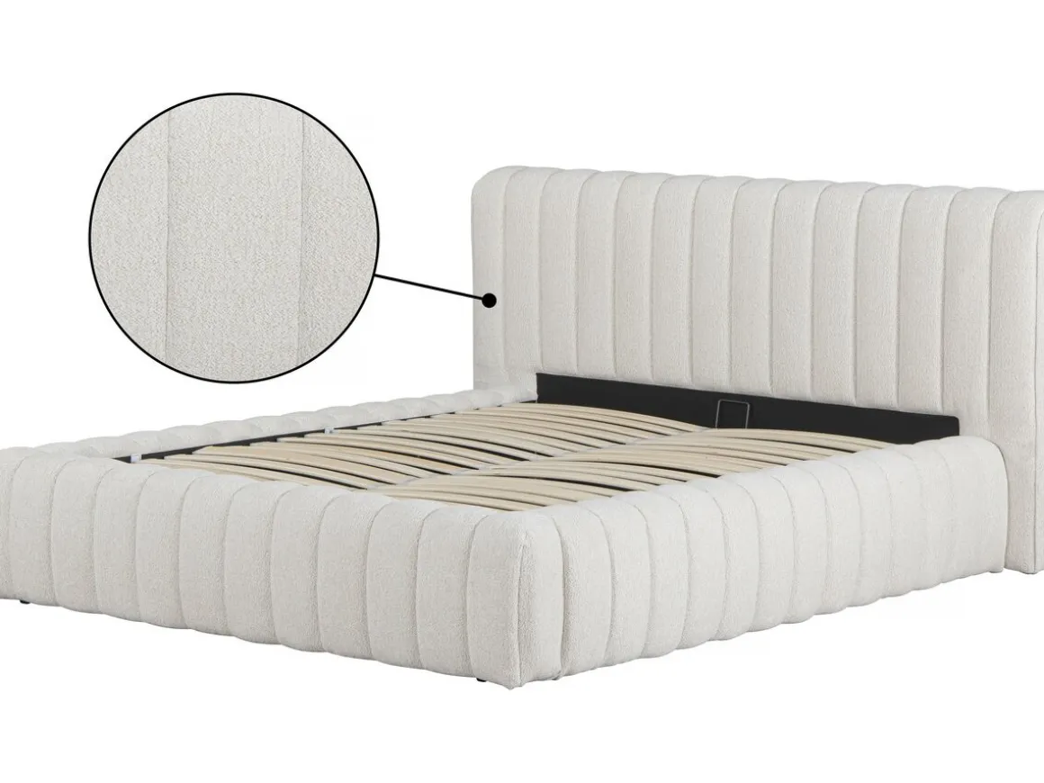 Lit double en tissu avec coffre "Tignes" - 160 x 200 cm - Beige