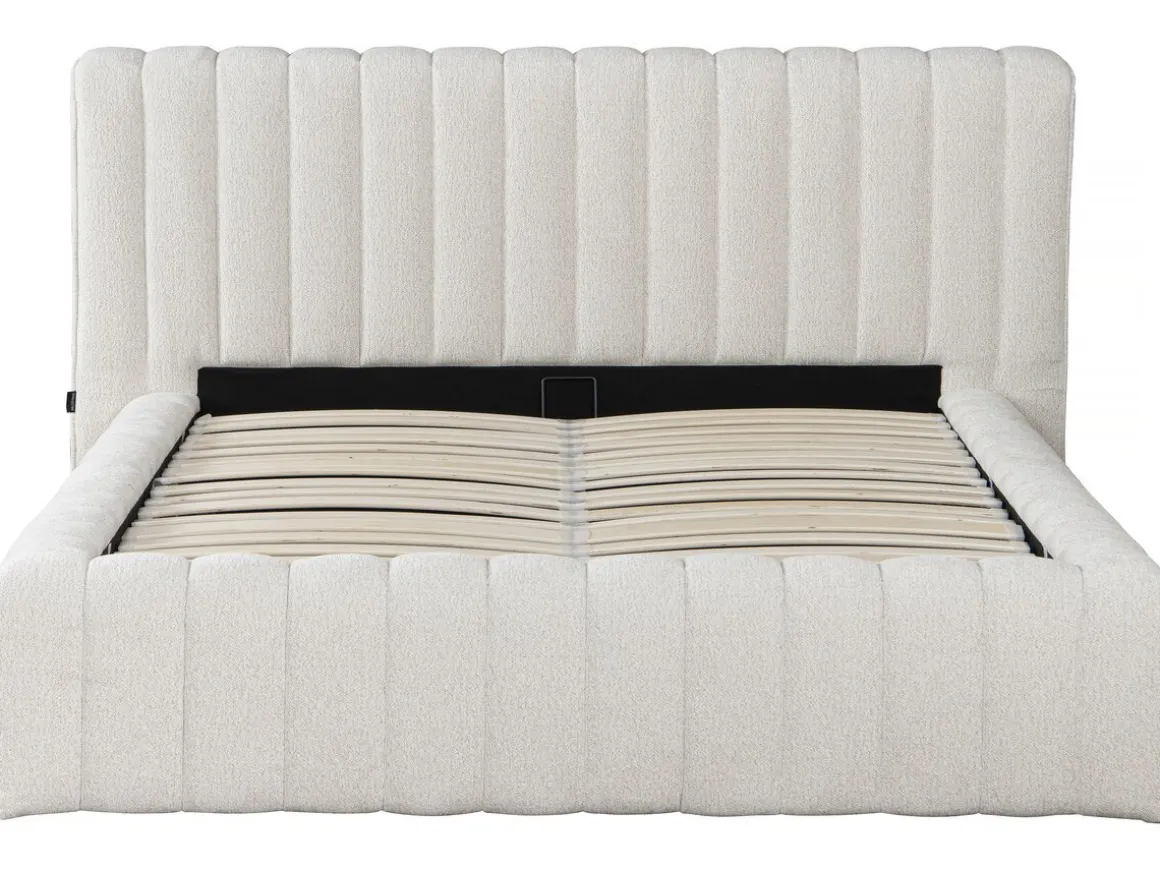 Lit double en tissu avec coffre "Tignes" - 160 x 200 cm - Beige