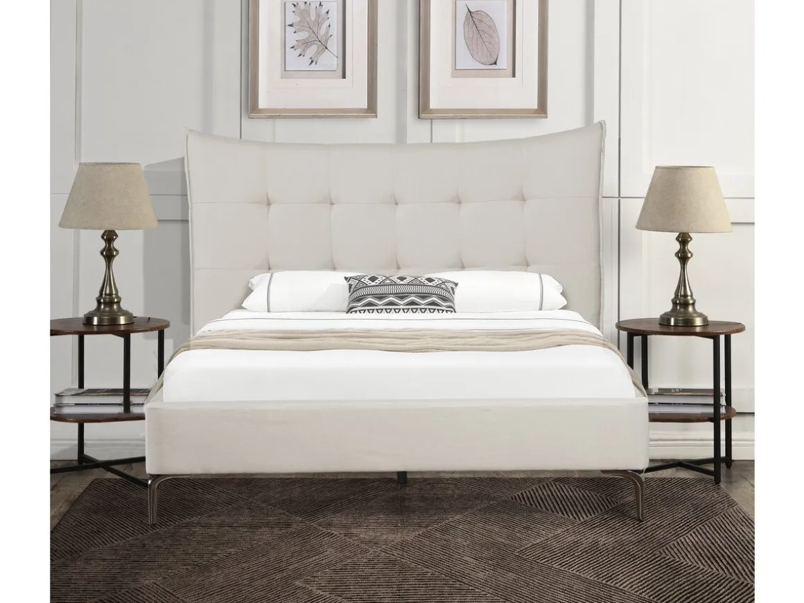 Lit double en tissu capitonné " Aspen" 140 x 190 cm - Beige