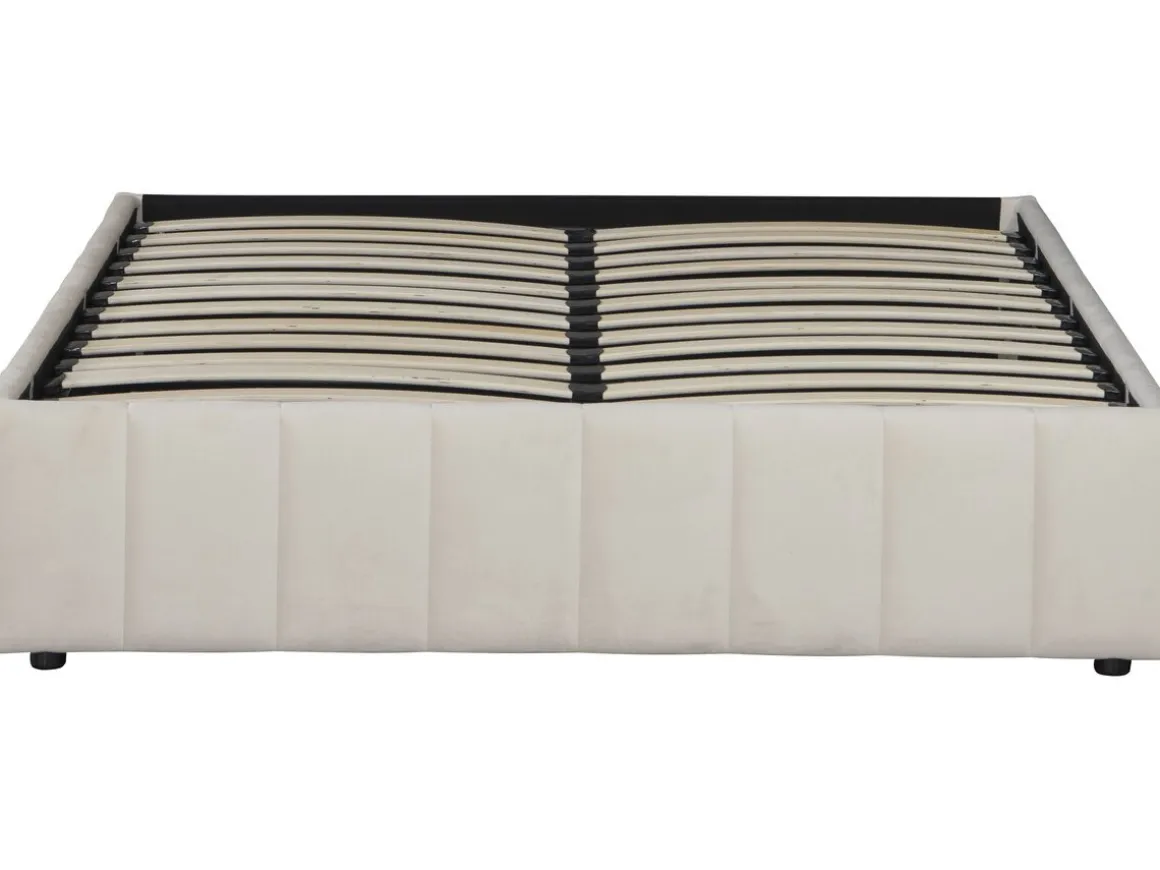 Lit double en velours avec coffre et sommier "Meribel" - Beige - 160 x 200 cm