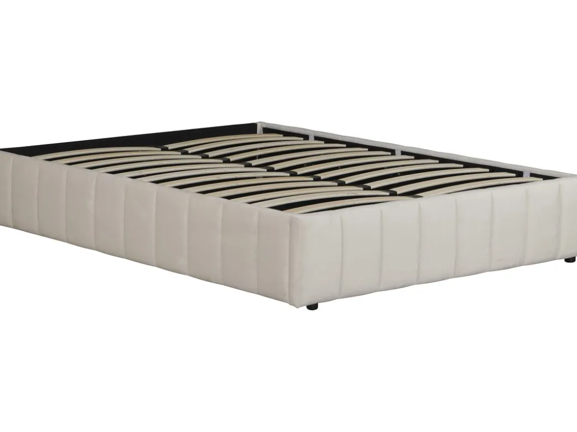 Lit double en velours avec coffre et sommier "Meribel" - Beige - 160 x 200 cm