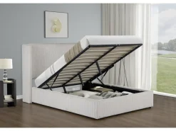 Lit double en velours côtelé avec coffre et lampe intégré