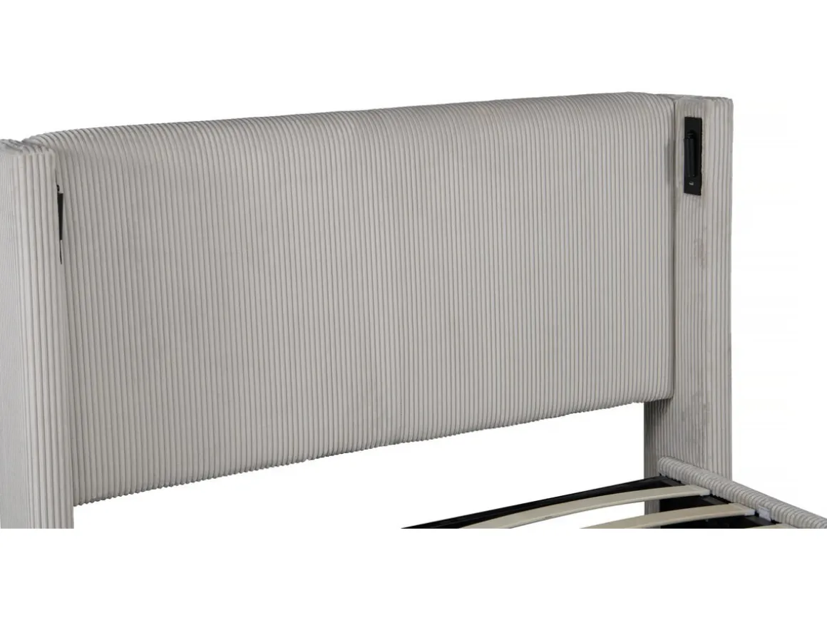 Lit double en velours côtelé avec coffre et lampe intégré "Cortina" - 140 x 190 cm- Beige