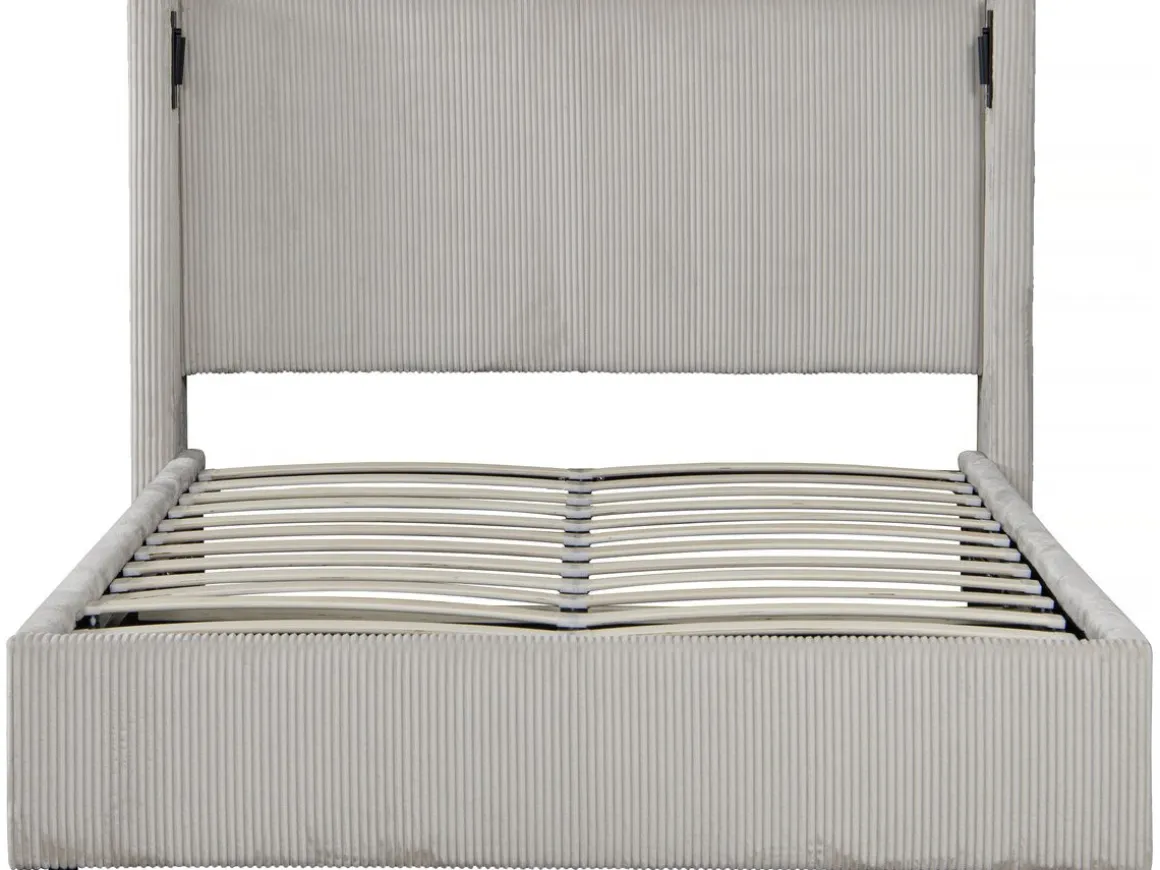 Lit double en velours côtelé avec coffre et lampe intégré "Cortina" - 140 x 190 cm- Beige