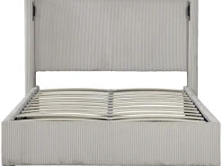 Lit double en velours côtelé avec coffre et lampe intégré "Cortina" - 160 x 200 cm - Beige
