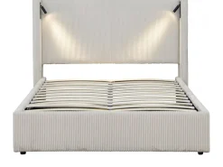 Lit double en velours côtelé avec coffre et lampe intégré