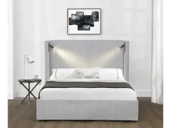 Lit double en velours côtelé avec coffre et lampe intégré