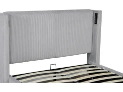 Lit double en velours côtelé avec coffre et lampe intégré