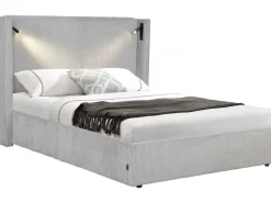 Lit double en velours côtelé avec coffre et lampe intégré