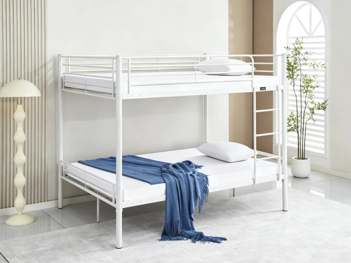 Lit double superposé avec sommier inclus "Adam" - 140 x 190 cm - Blanc