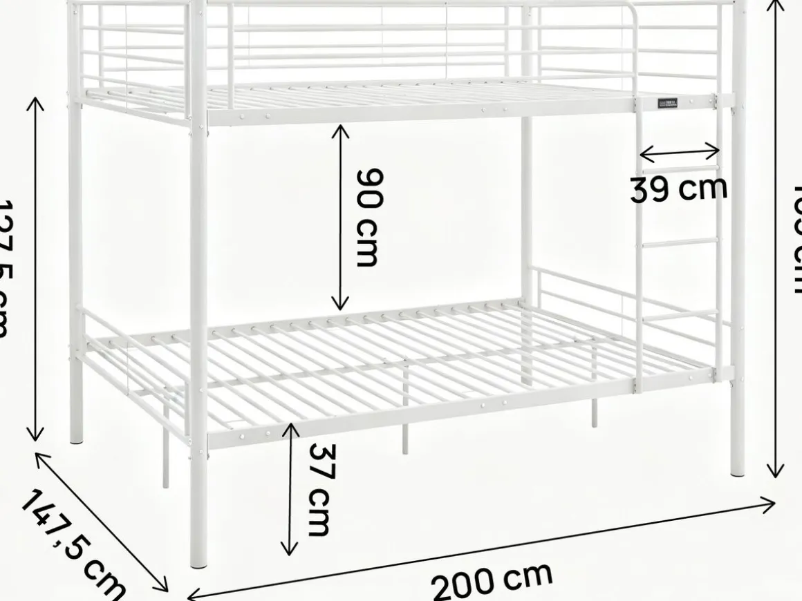 Lit double superposé avec sommier inclus "Adam" - 140 x 190 cm - Blanc
